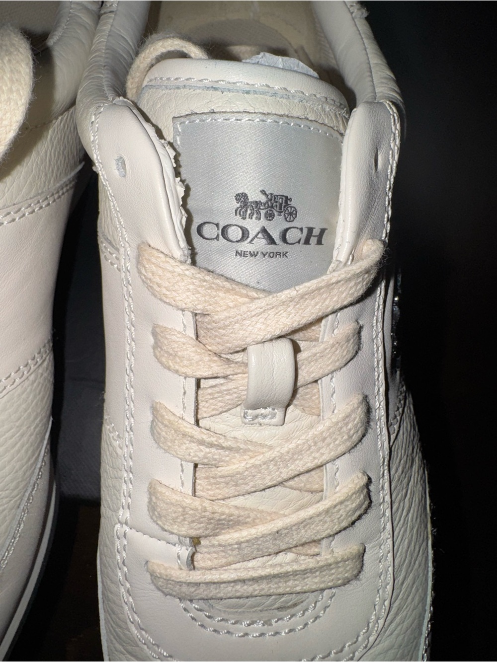 Coach Cream Leather Low-Top Sneakers with Silver Metal Logo - Picture 9 of 9